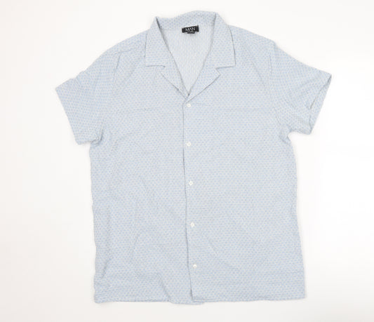 Boohoo Mens Blue Geometric Cotton Button-Up Size XL Collared Button