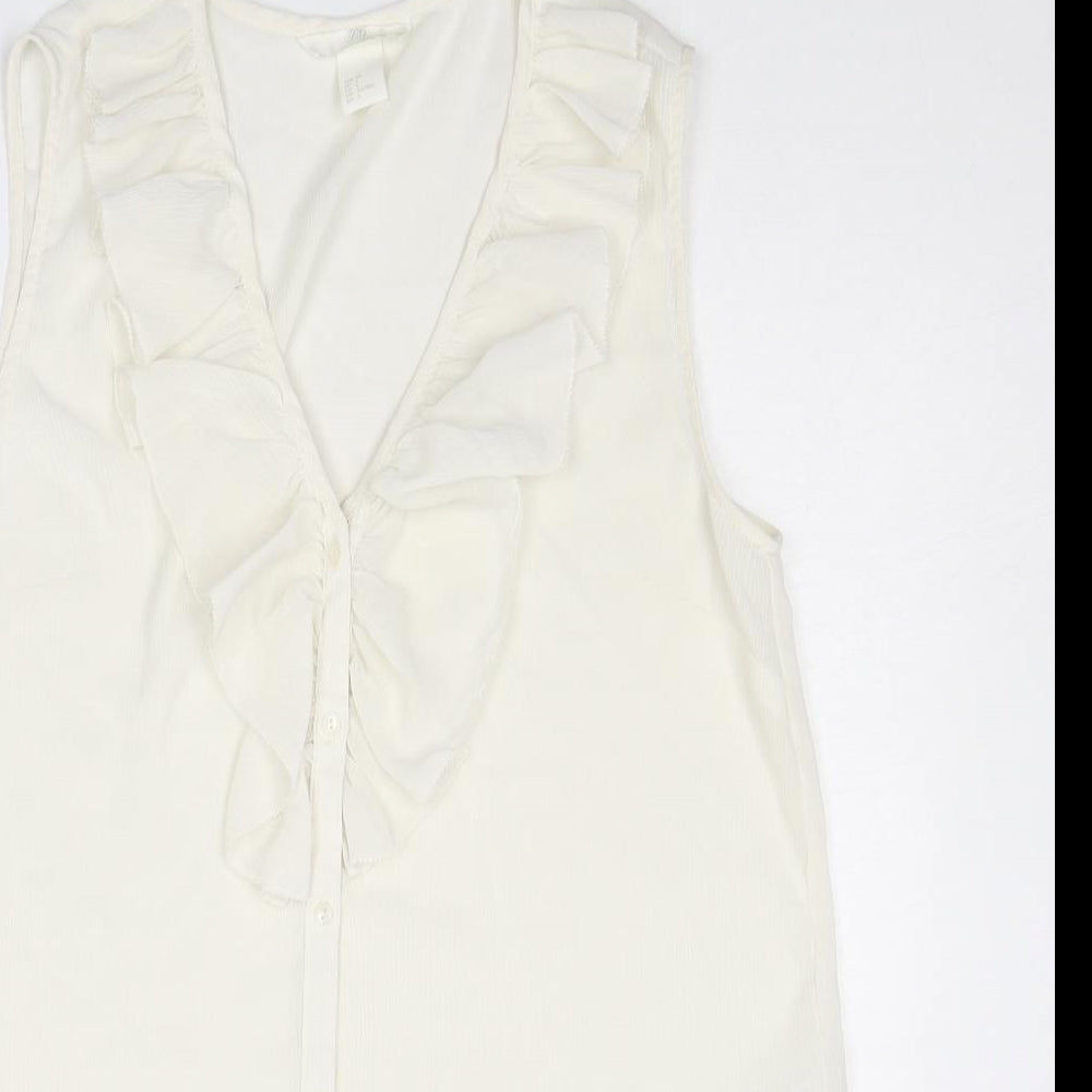 H&M Womens Ivory Polyester Basic Blouse Size 10 V-Neck