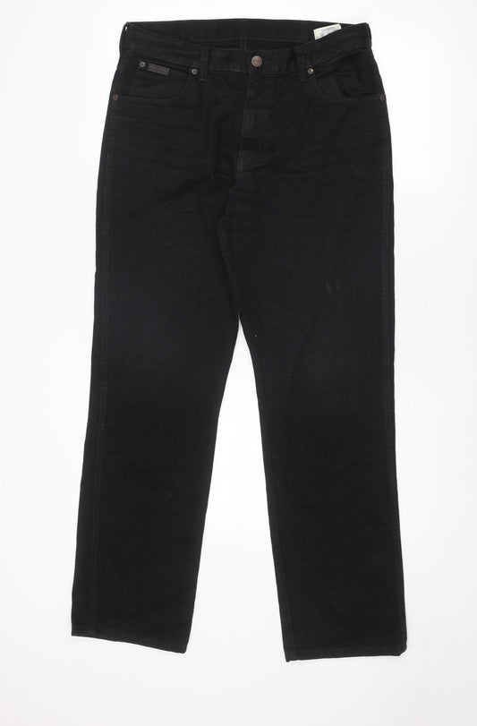 Wrangler Mens Black Cotton Straight Jeans Size 32 in Regular Zip