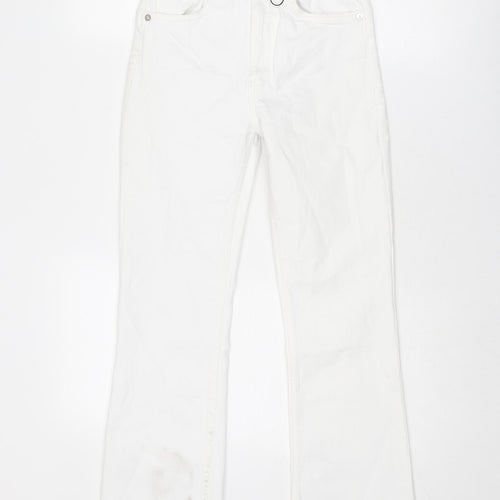 Zara Womens White Cotton Bootcut Jeans Size 8 Regular Zip - Distressed Hems