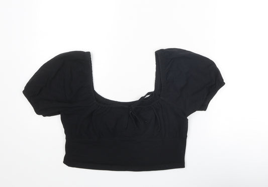 ASOS Womens Black Cotton Cropped Blouse Size 10 Square Neck
