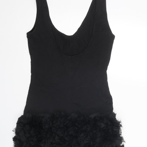Rare Womens Black Polyester Mini Size 8 Round Neck Pullover