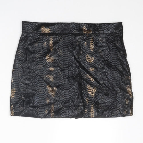 QED London Womens Black Animal Print Polyester A-Line Skirt Size 14 Zip - Snakeskin pattern