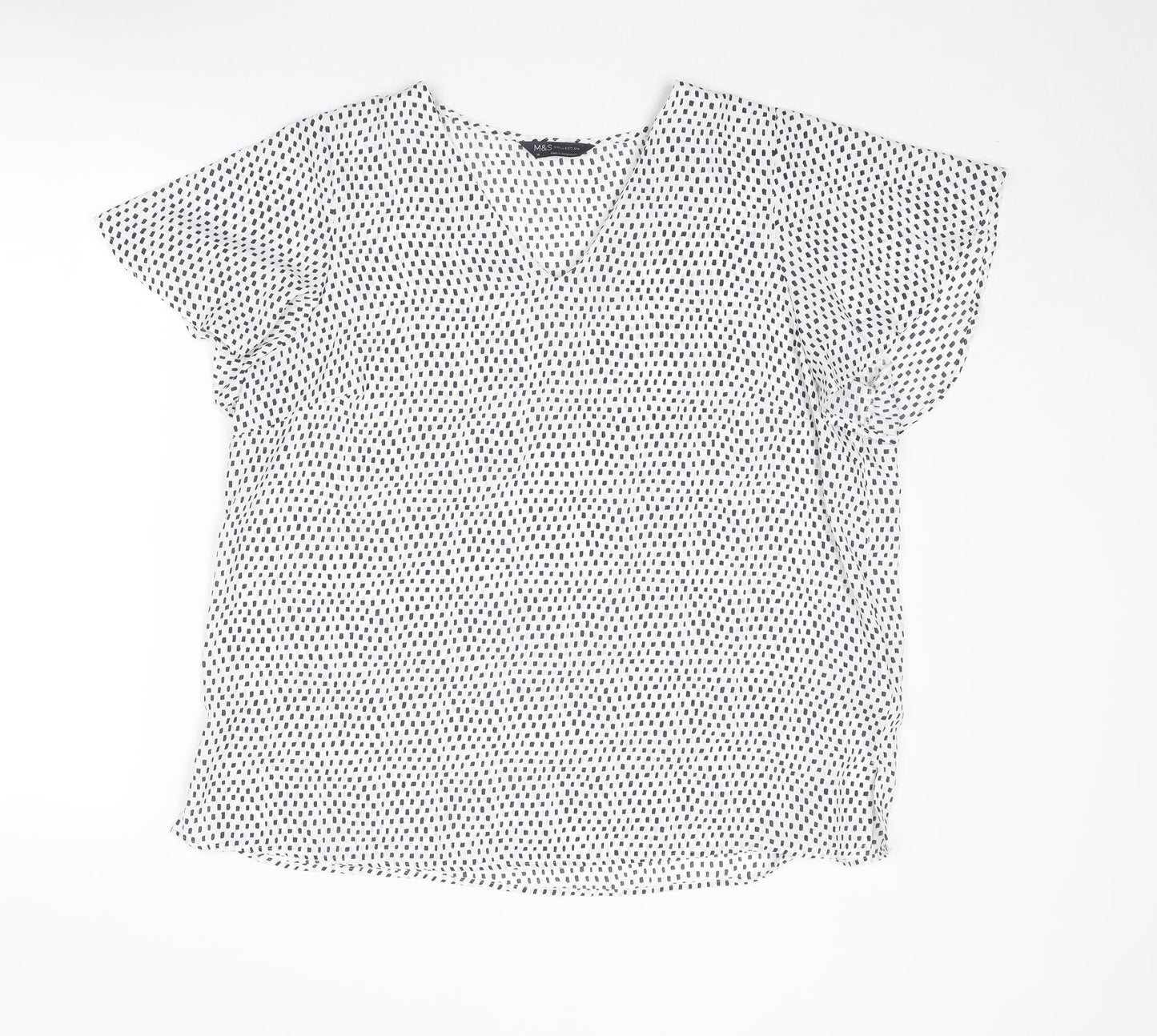 Marks and Spencer Womens White Geometric Polyester Basic Blouse Size 18 V-Neck
