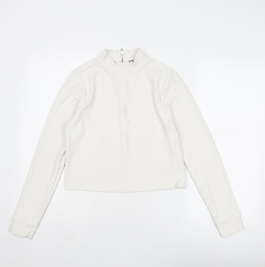 Marks and Spencer Womens White Polyester Basic Blouse Size 10 Mock Neck - Ribbed