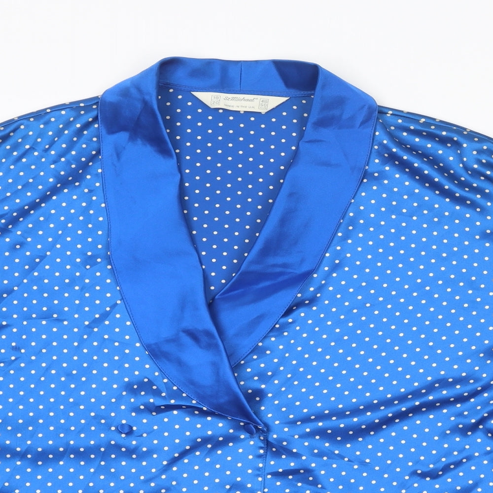 St Michael Womens Blue Polka Dot Polyester Basic Blouse Size 18 Collared