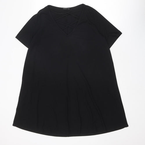 Boohoo Womens Black Polyester T-Shirt Dress Size 18 V-Neck Pullover