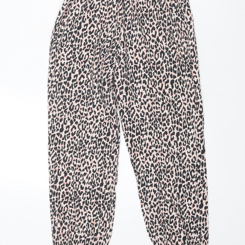 Lipsy Girls Pink Animal Print Viscose Jogger Trousers Size 11-12 Years Regular Pullover - Leopard Print