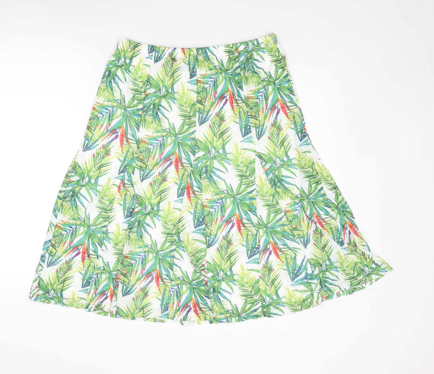 Anna Rose Womens Green Geometric Polyamide Swing Skirt Size 10 - Leaf pattern