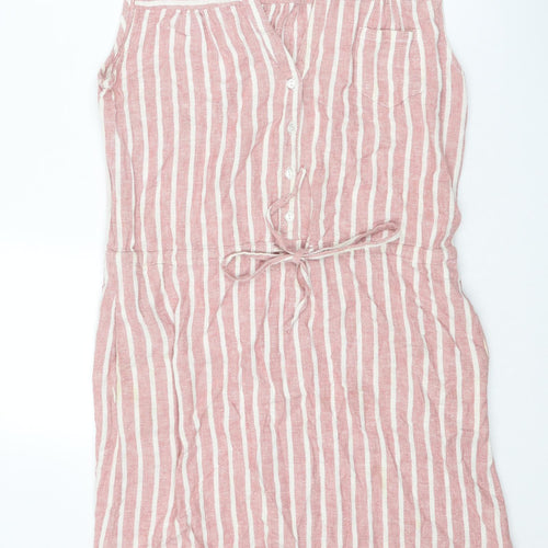 Athena Marie Womens Pink Striped Linen A-Line Size M V-Neck Button