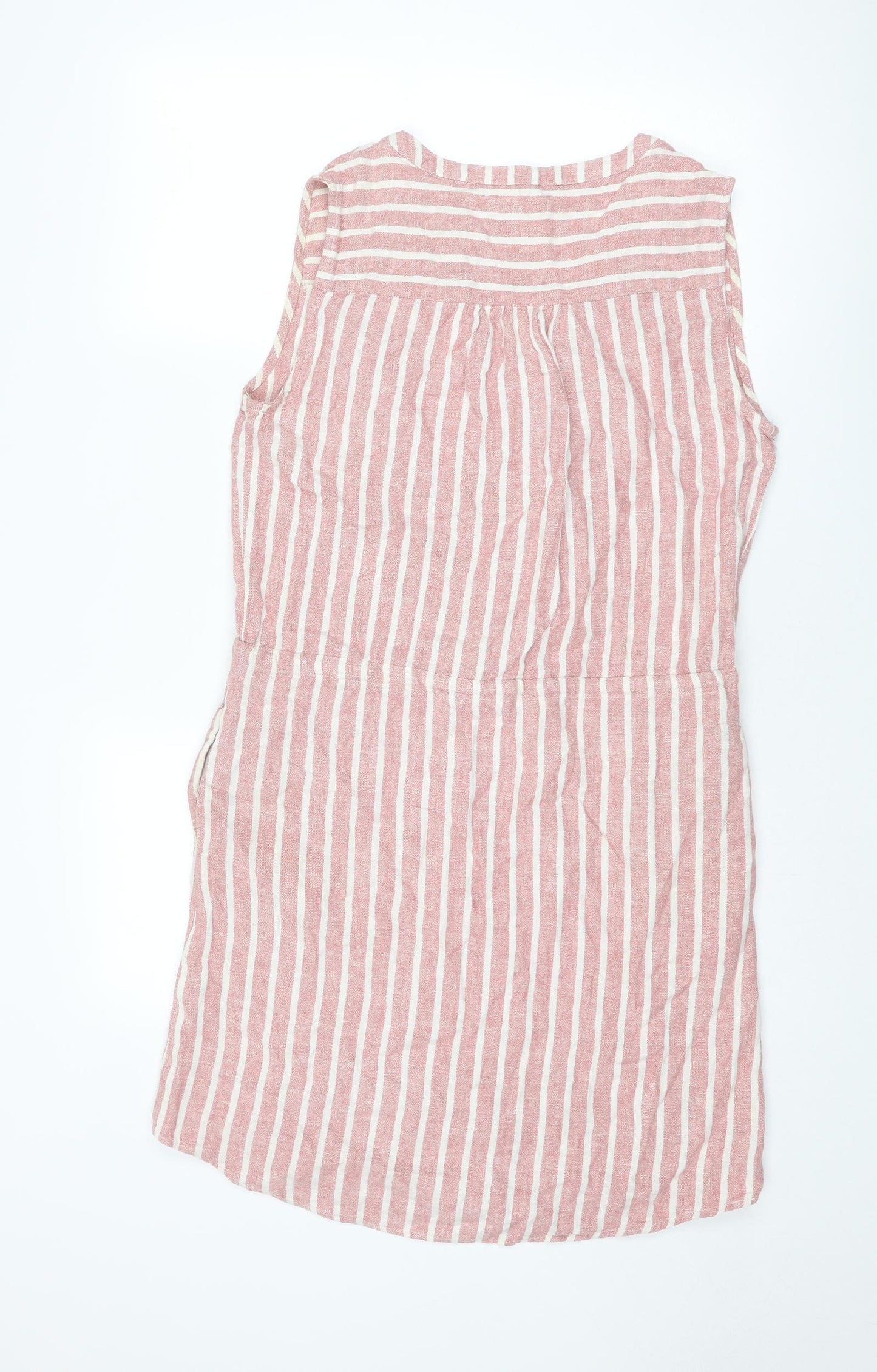 Athena Marie Womens Pink Striped Linen A-Line Size M V-Neck Button