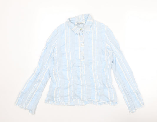 Phase Eight Womens Blue Striped Polyester Basic Button-Up Size 12 Collared