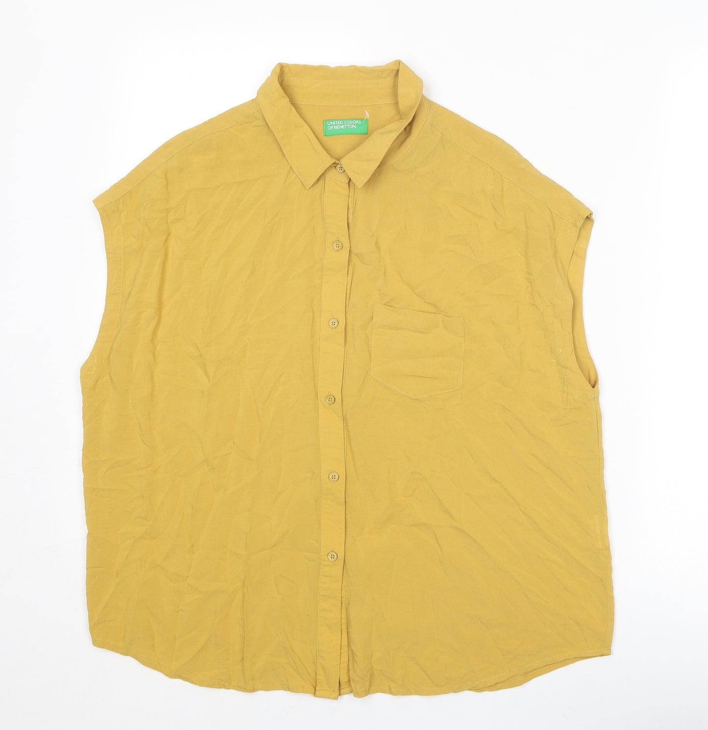 United Colors of Benetton Womens Yellow Polyester Basic Button-Up Size M Collared