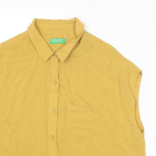 United Colors of Benetton Womens Yellow Polyester Basic Button-Up Size M Collared