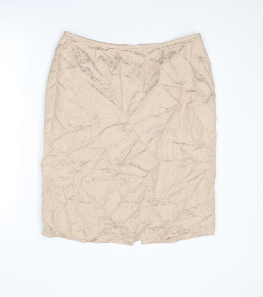 Liz Claiborne Womens Beige Floral Linen A-Line Skirt Size 14 Zip