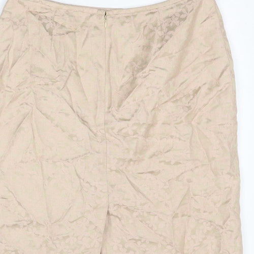 Liz Claiborne Womens Beige Floral Linen A-Line Skirt Size 14 Zip