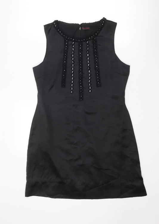 Miss Selfridge Womens Black Polyester Shift Size 14 Round Neck Zip