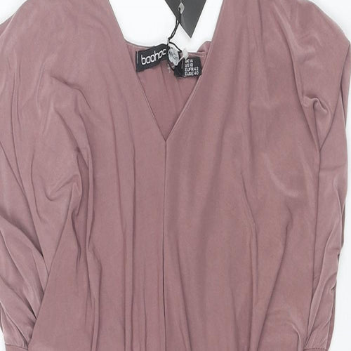 Boohoo Womens Purple Polyester Slip Dress Size 14 V-Neck Pullover