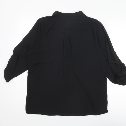 Dorothy Perkins Womens Black Polyester Basic Blouse Size 14 V-Neck