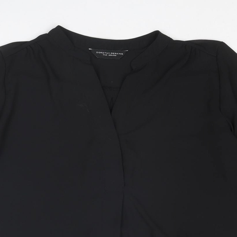 Dorothy Perkins Womens Black Polyester Basic Blouse Size 14 V-Neck