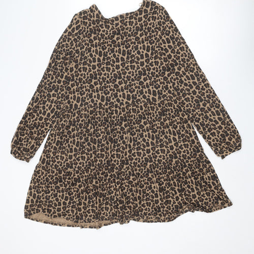 NEXT Womens Brown Animal Print Viscose Skater Dress Size S Round Neck Pullover - Leopard pattern