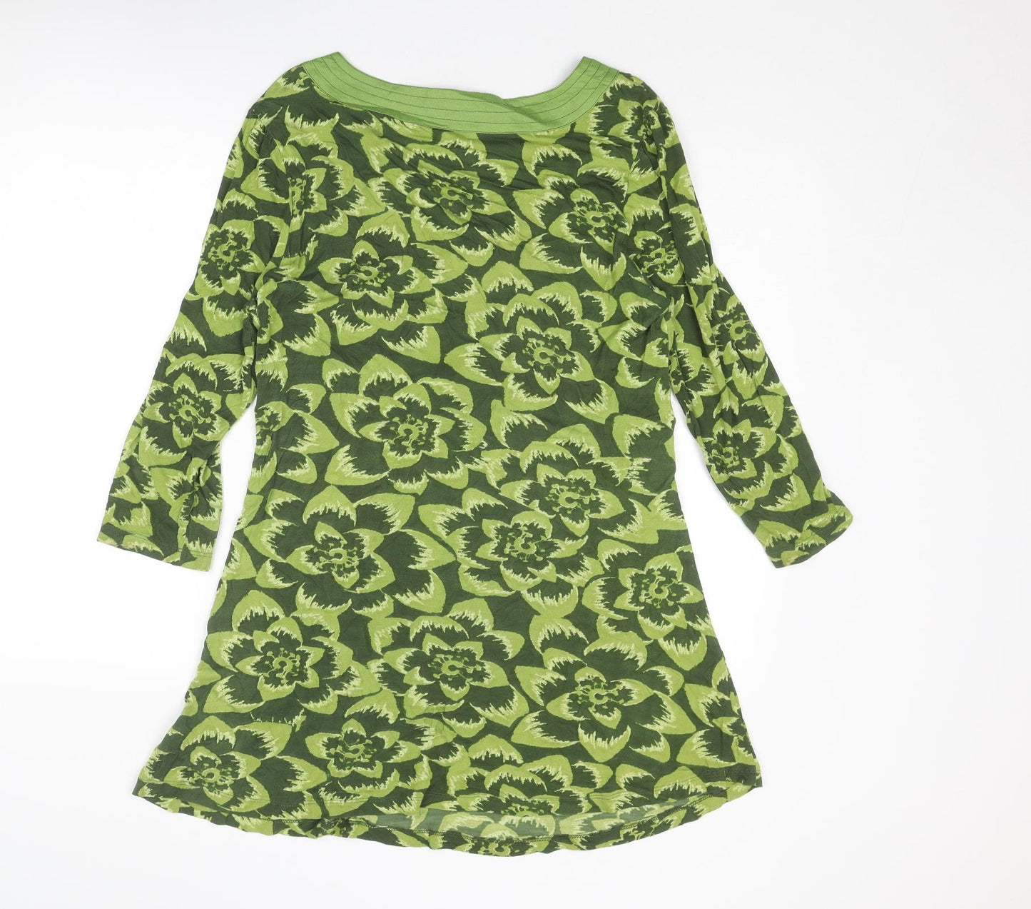 M&Co Womens Green Floral Viscose A-Line Size L V-Neck Button