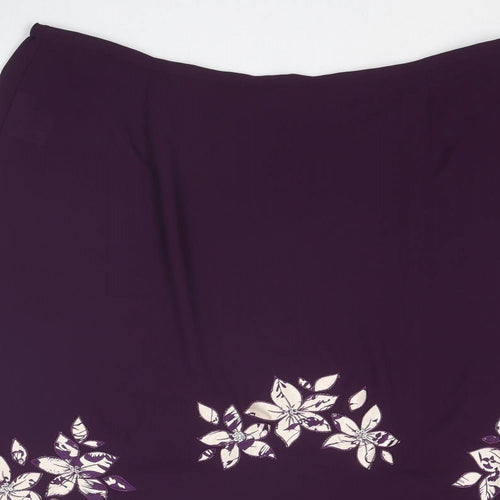 Jacques Vert Womens Purple Floral Polyester Swing Skirt Size 20 Zip