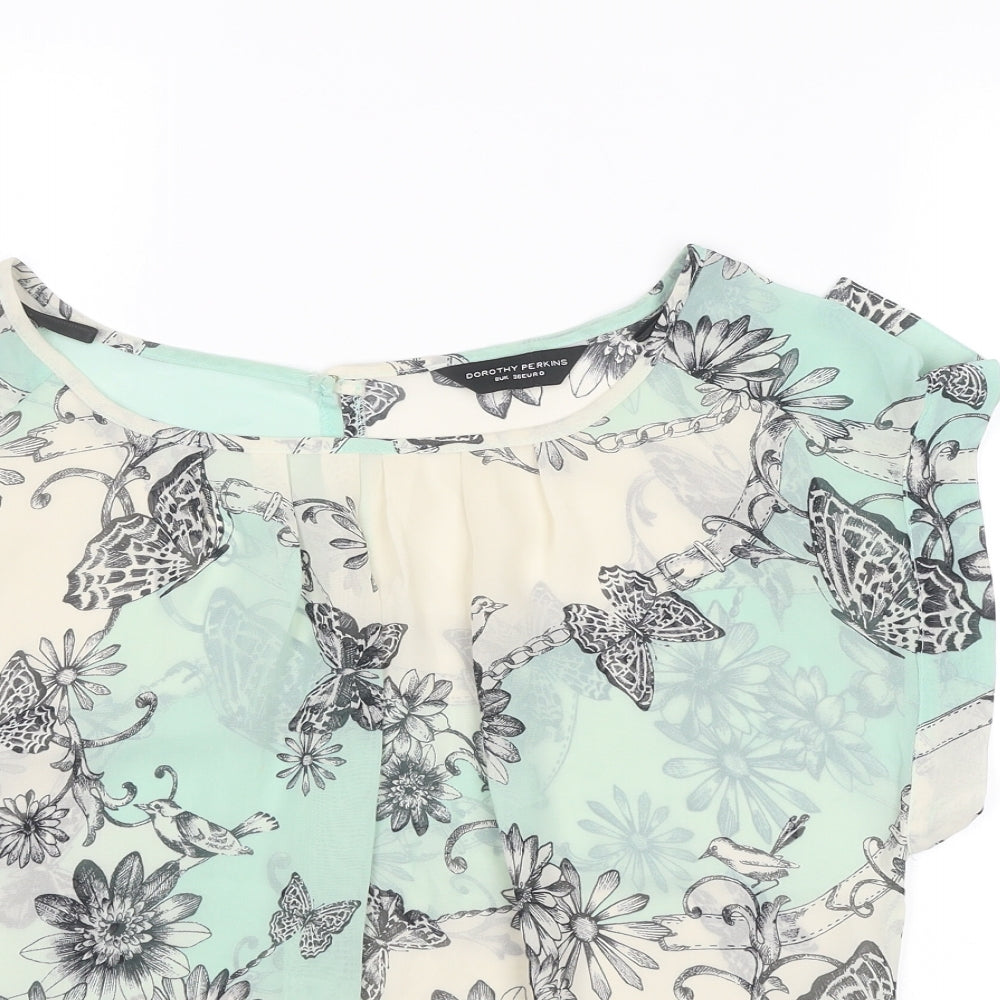 Dorothy Perkins Womens Multicoloured Floral Polyester Basic Blouse Size 8 Boat Neck
