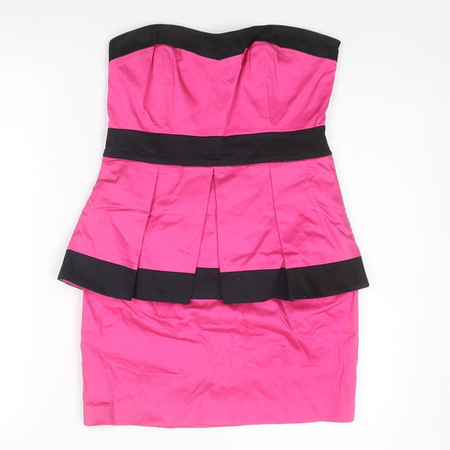 New Look Womens Pink Colourblock Cotton Mini Size 10 Off the Shoulder Zip
