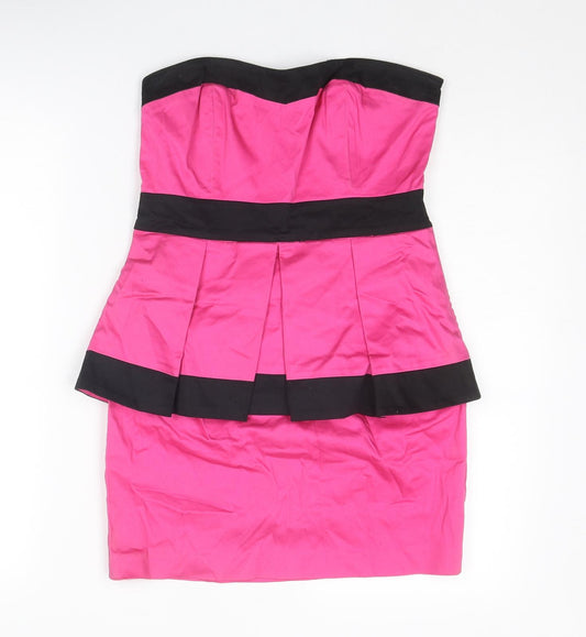New Look Womens Pink Colourblock Cotton Mini Size 10 Off the Shoulder Zip