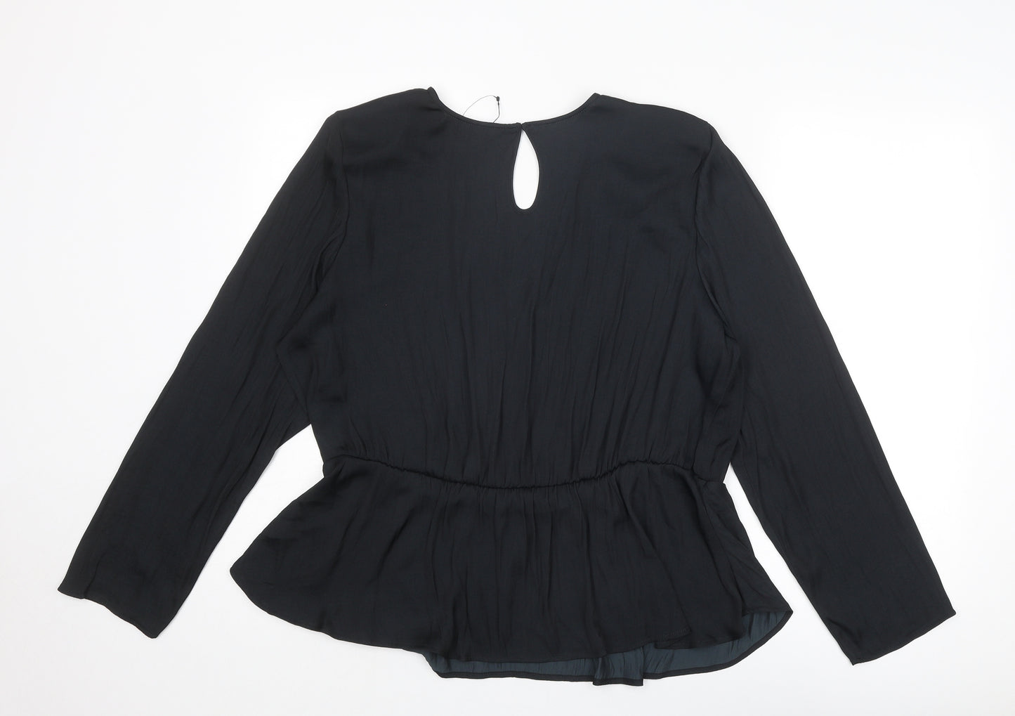 Marks and Spencer Womens Black Polyester Basic Blouse Size 20 V-Neck - Peplum