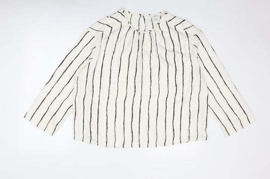 Marks and Spencer Womens Ivory Striped Polyester Basic Blouse Size 16 Round Neck