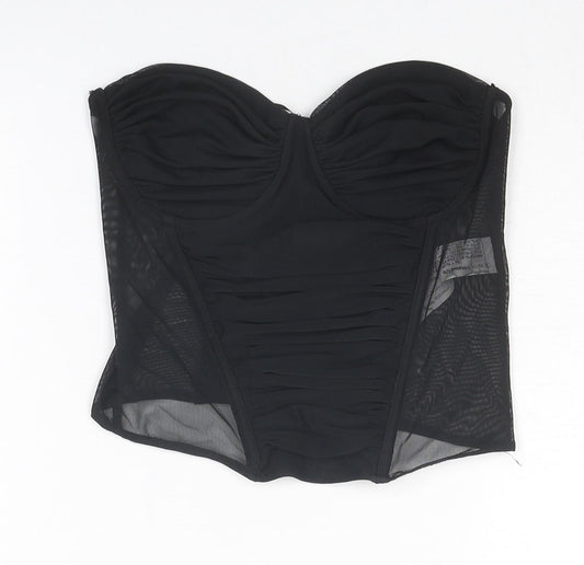 Zara Womens Black Polyamide Cropped Blouse Size M Sweetheart - Corset Style Ruched