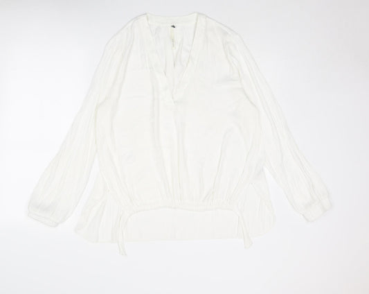 NEXT Womens White Polyester Basic Blouse Size 14 V-Neck