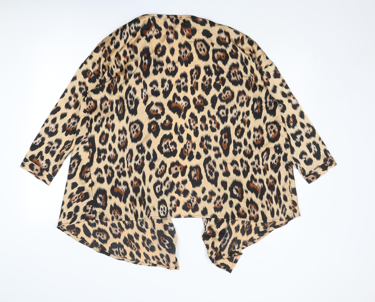 PRETTYLITTLETHING Womens Brown Animal Print Polyester Kimono Blouse Size 6 V-Neck - Leopard Print