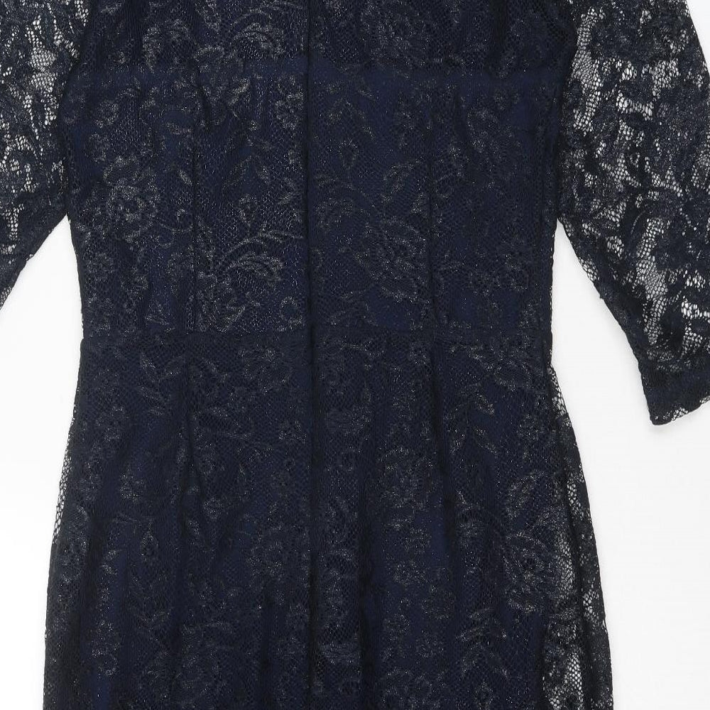 Therapy Womens Blue Floral Polyester Shift Size 12 Round Neck Zip