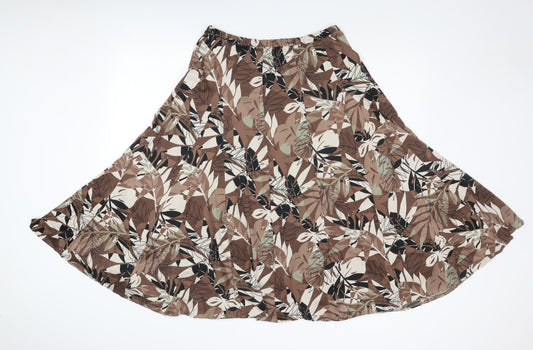 Marks and Spencer Womens Brown Geometric Polyester Swing Skirt Size 10 Zip - Leaf pattern