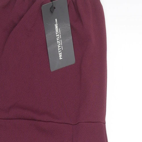 PRETTYLITTLETHING Womens Purple Polyester Bodycon Size 8 Square Neck Pullover - Strapless