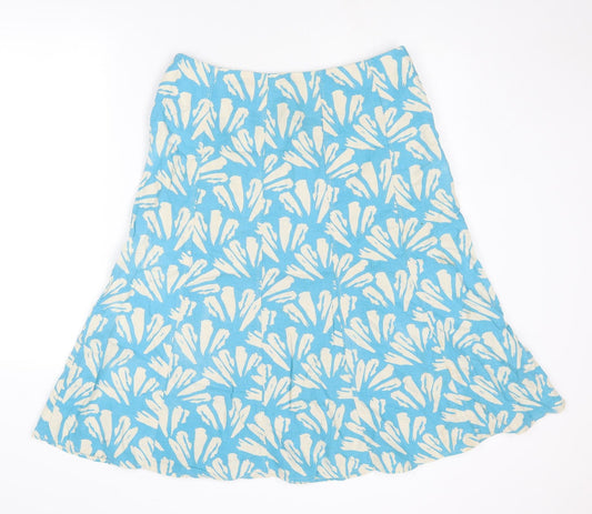 EWM Womens Blue Geometric Linen Swing Skirt Size 14 Zip