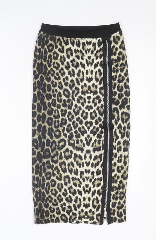 Ribbon Womens Multicoloured Animal Print Polyester Straight & Pencil Skirt Size 8 - Leopard pattern