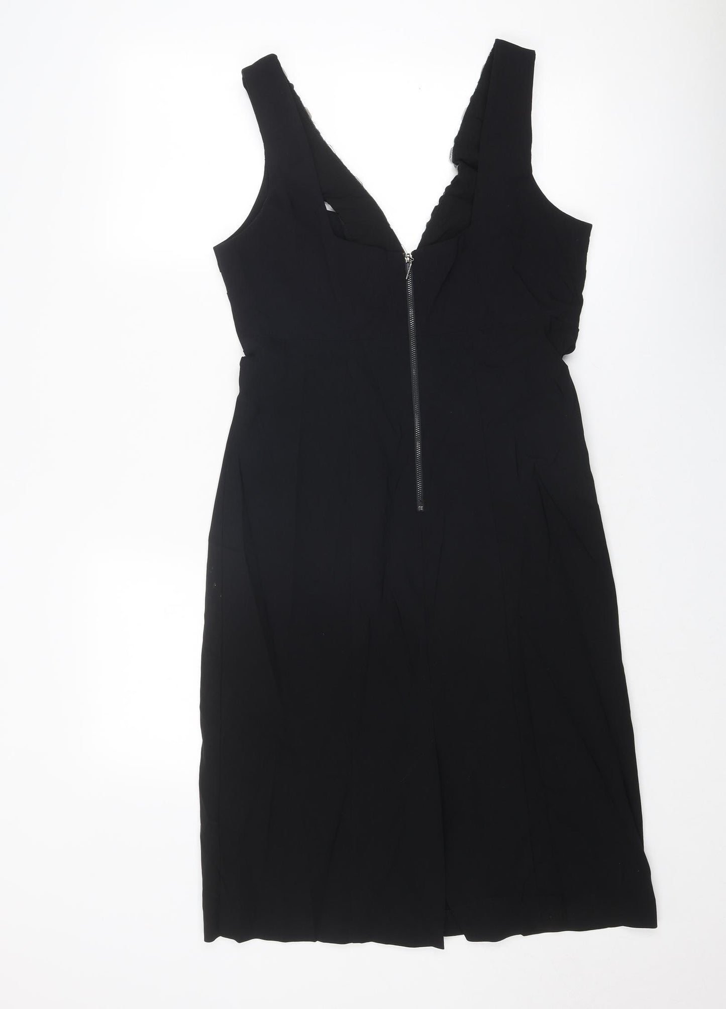 Debenhams Womens Black Polyester Pencil Dress Size 16 V-Neck Zip - Embellished Neckline