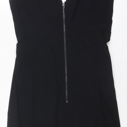 Debenhams Womens Black Polyester Pencil Dress Size 16 V-Neck Zip - Embellished Neckline