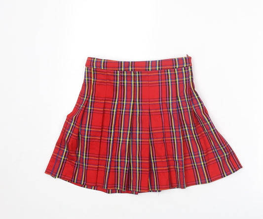 Zara Girls Red Plaid Polyester Pleated Skirt Size 10 Years Regular Zip