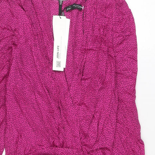 Zara Womens Pink Polka Dot Polyester Mini Size XS V-Neck Zip