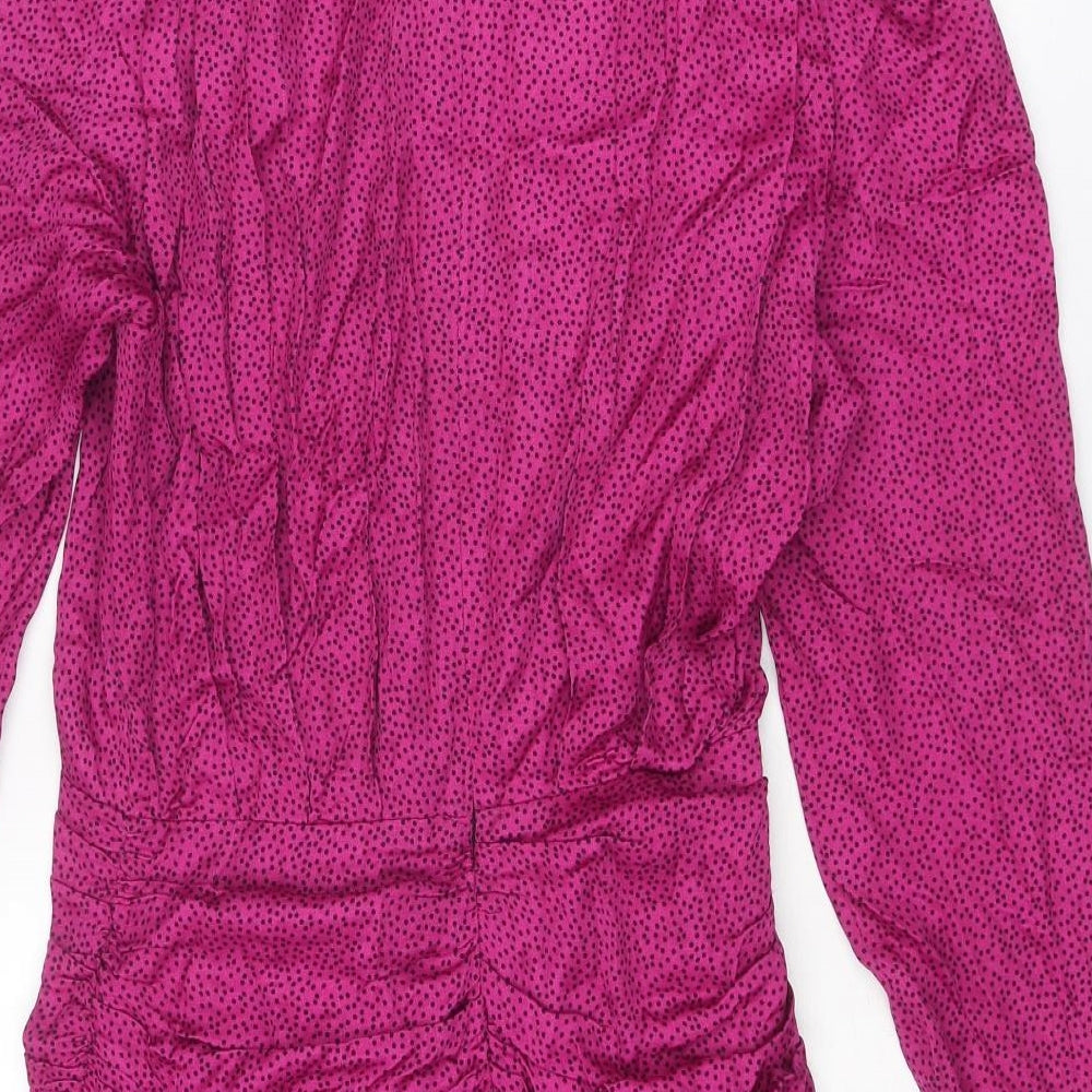 Zara Womens Pink Polka Dot Polyester Mini Size XS V-Neck Zip