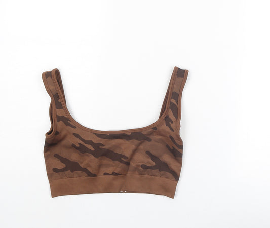 PRETTYLITTLETHING Womens Brown Camouflage Polyester Cropped Tank Size M Scoop Neck Pullover - Sports Bra