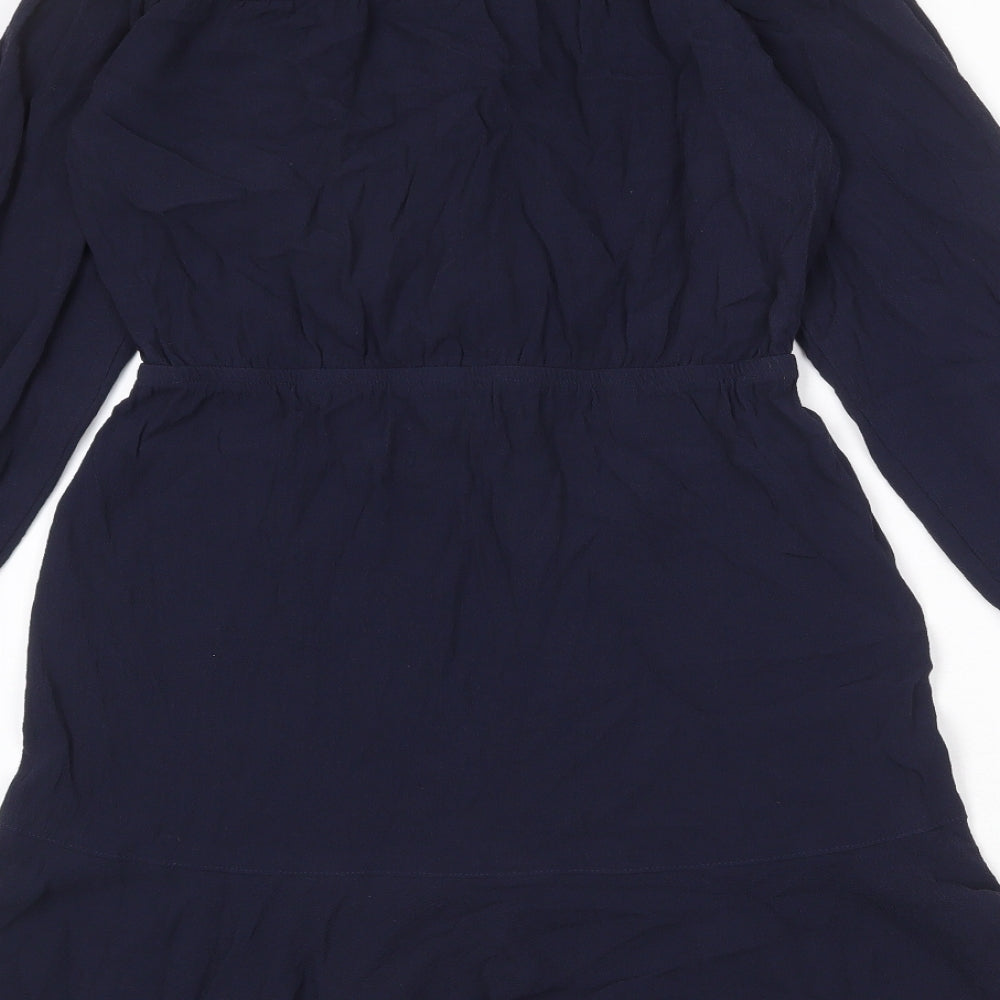 Marks and Spencer Womens Blue Viscose Fit & Flare Size 12 Round Neck Button