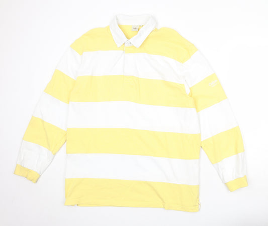 Cotton Traders Mens Yellow Striped 100% Cotton Polo Size XL Collared Button