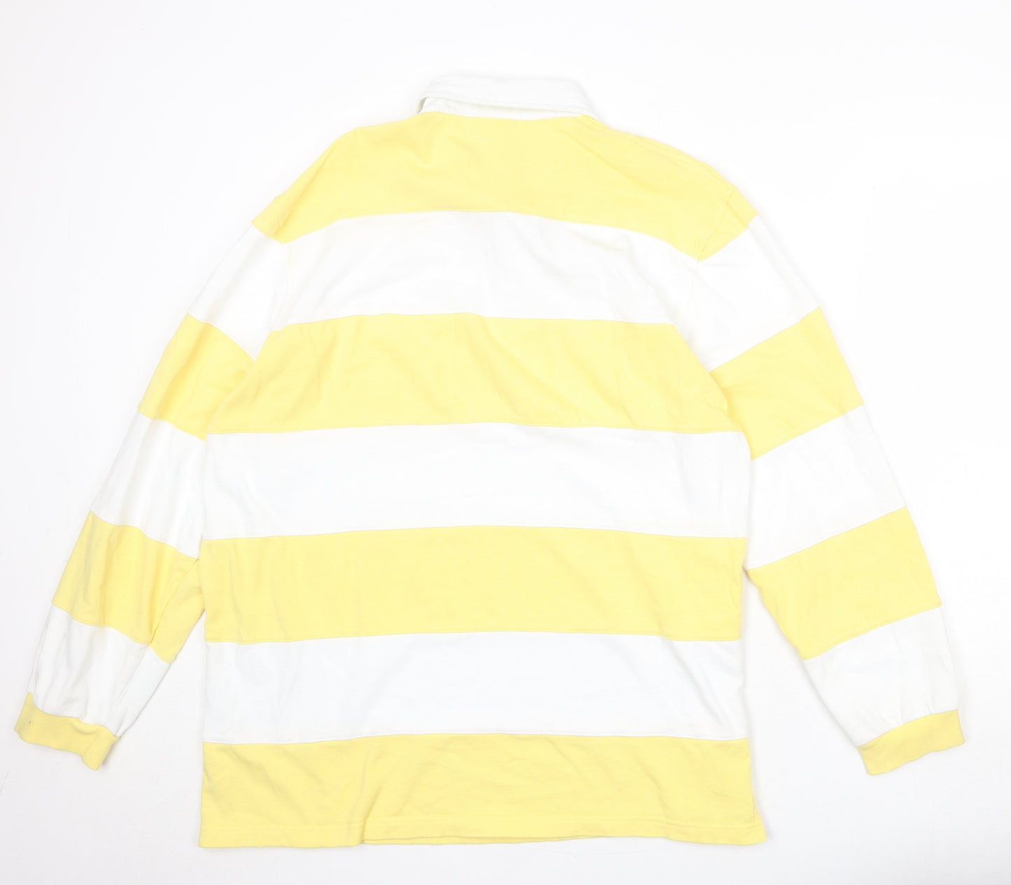 Cotton Traders Mens Yellow Striped 100% Cotton Polo Size XL Collared Button