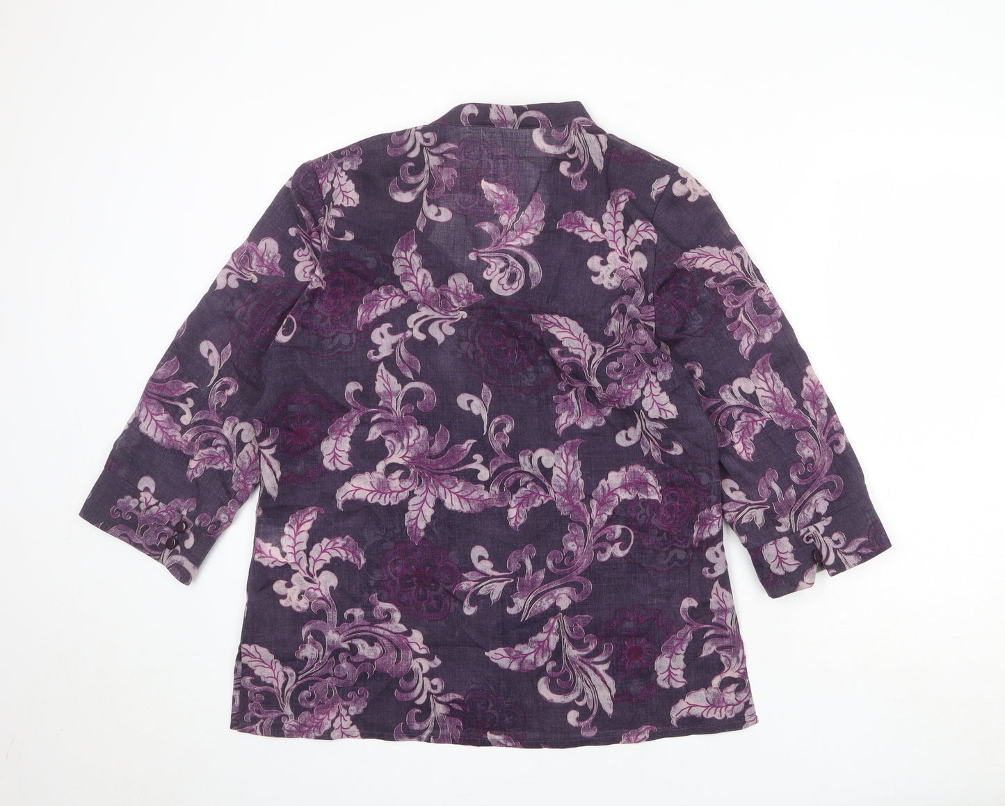 Jacques Vert Womens Purple Geometric Wool Basic Button-Up Size 14 V-Neck